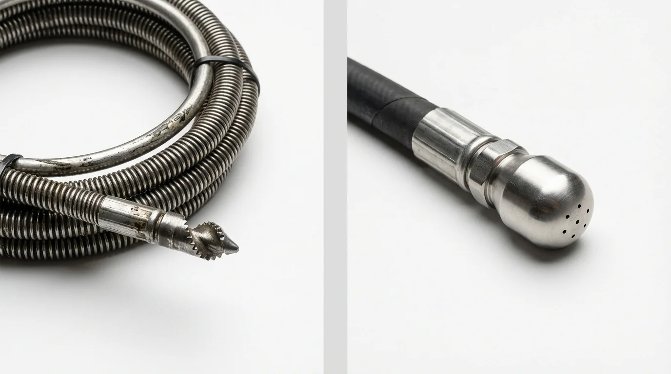 Drain snake cable and hydro jetting nozzle used for drain cleaning in Sealy, TX