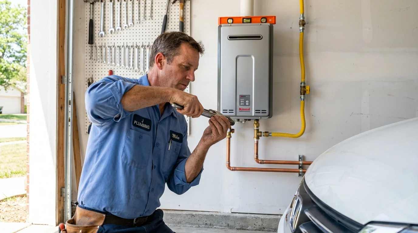 Tankless water heater installation by a Johns Plumbing LLC plumber in Sealy