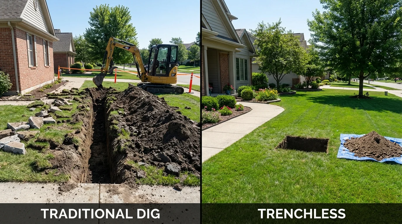 Trenchless sewer repair with minimal yard damage versus traditional excavation in Sealy, TX
